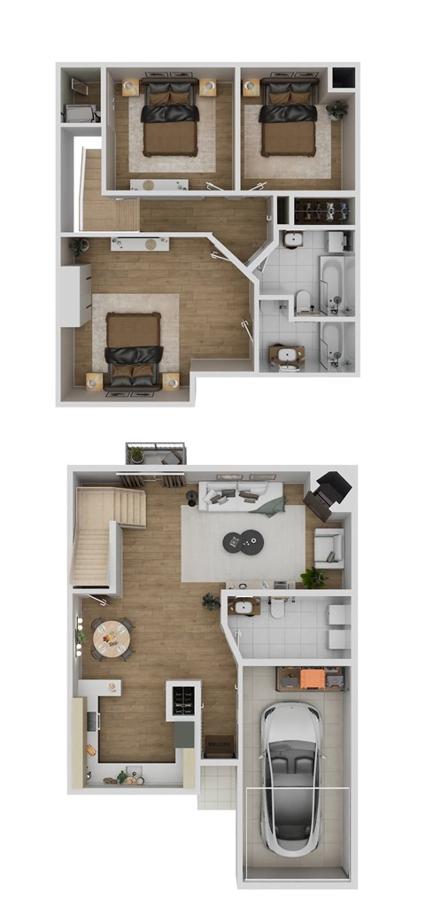 Floor plan for 3 beds, 2.5 baths, 1272 sqft